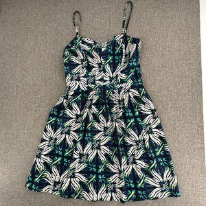 GAP Floral Fit & Flare Dress Sweetheart‎ Neckline Spaghetti Straps Size 4 Green